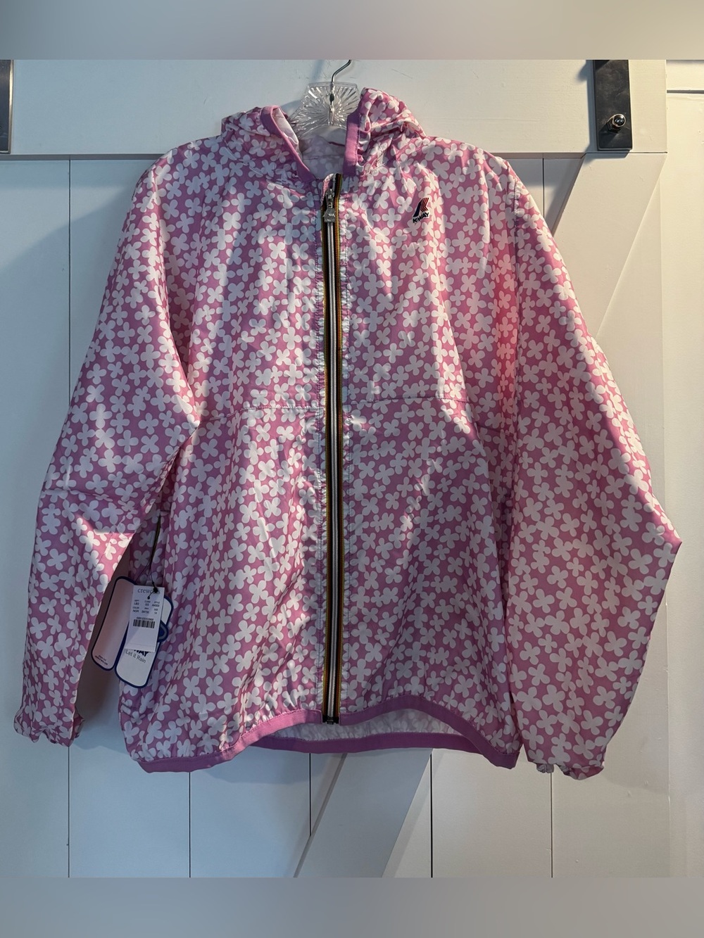 NWT KWay for Crewcuts Kids Pink Floral Hooded Rain Jacket